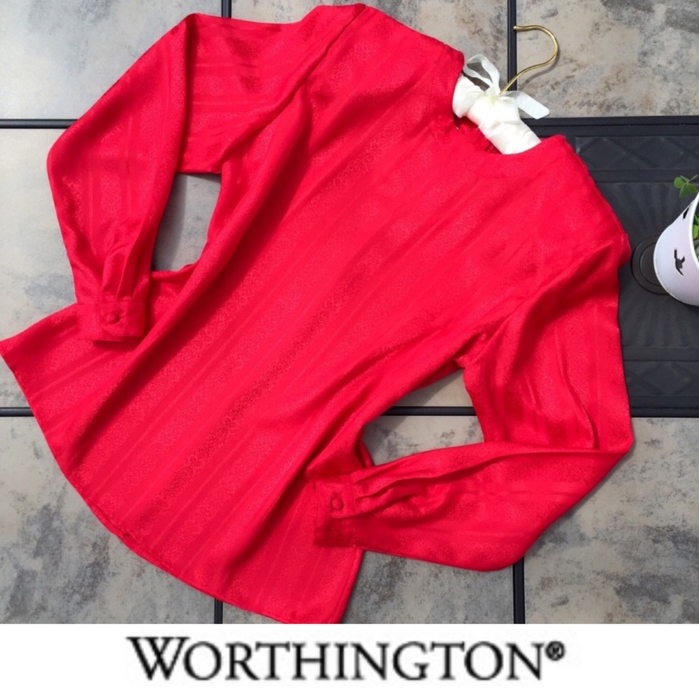 Worthington Petite • Red Long Sleeve Blouse Top - Picture 1 of 6